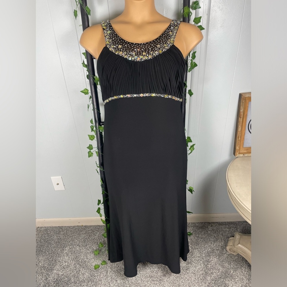 Camille La Vie Black long formal dress embellishment lined neck and waist NWT